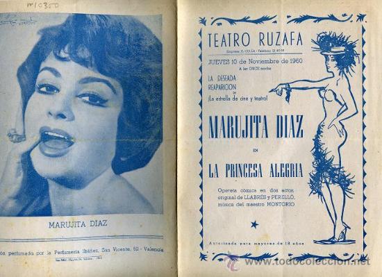 Cat&aacute;logos publicitarios: PROGRAMA teatro Ruzafa VALENCIA, 1960, MARUJITA DIAZ