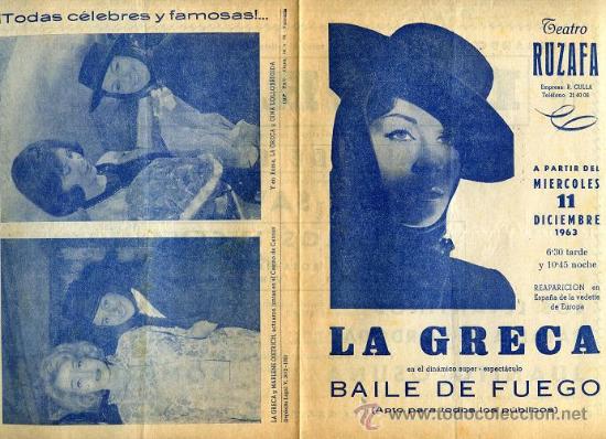 Cat&aacute;logos publicitarios: PROGRAMA teatro Ruzafa VALENCIA, 1963, LA GRECA