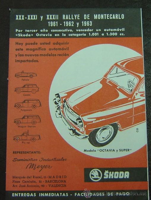 Cat&aacute;logos publicitarios: ANUNCIO PUBLICITARIO AUTOMOVILES SKODA-MODELO OCTAVIA Y SUPER -a&ntilde;os 1970s -medida 13*19 cms.