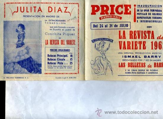 Werbekataloge: PROGRAMA PRICE MADRID HALL con la REVISTA DEL VARIET&Eacute; 1962 ...