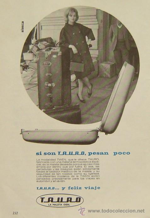 Cat&aacute;logos publicitarios: ANUNCIO PUBLICITARIO MALETAS TAURO-MODALIDAD TWEN- a&ntilde;os 1960s-medida 13*19 cms.