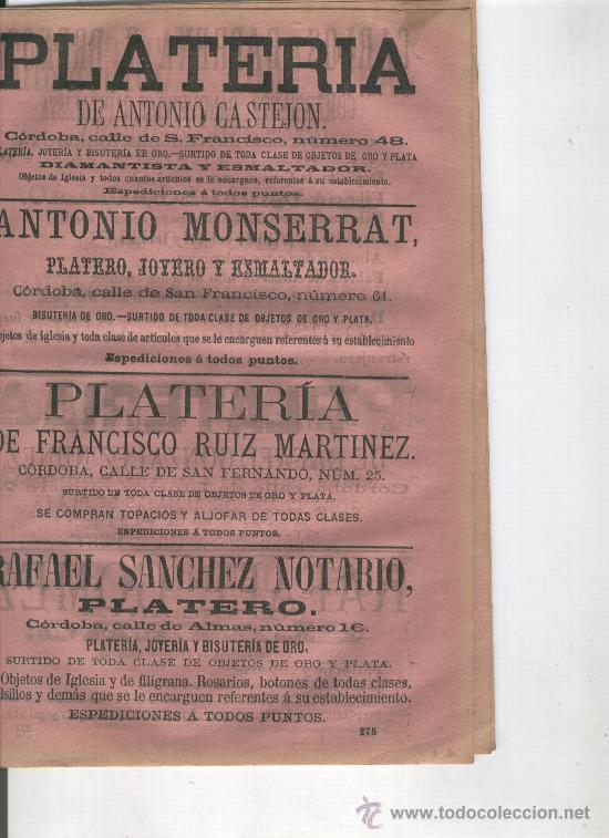 Cat&aacute;logos publicitarios: EXCEPCIONAL HOJA DE PUBLICIDAD ANTIGUA DE CORDOBA A&Ntilde;O 1864 PLATERIA BACALAO USANO MARTOS