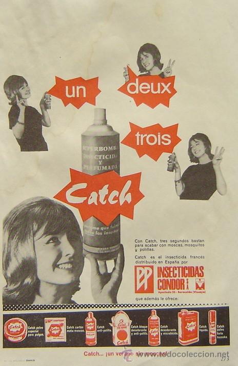 Cat&aacute;logos publicitarios: ANUNCIO PUBLICITARIO INSECTICIDA CATCH-INSECTICIDAS CONDOR-a&ntilde;os 1960s-medida 13*19 cms.