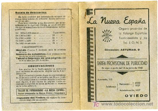 Catalogues publicitaires: OVIEDO- LA NUEVA ESPA&Ntilde;A- TARIFA DE PUBLICIDAD-1940