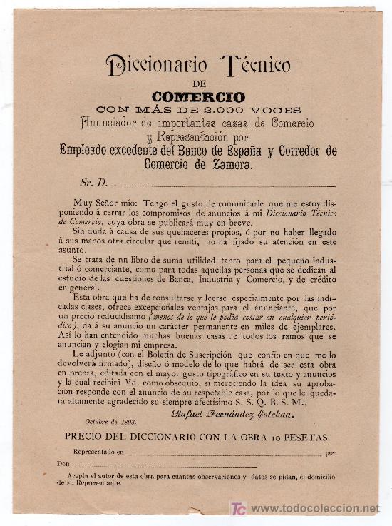 Catalogues publicitaires: 1893. CATALOGO DICCIONARIO DE COMERCIO ZAMORA. PANFLETO