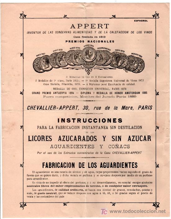 Catalogues publicitaires: INSTRUCCIONES PARA LA FABRICACION DE AGUARDIENTE Y CO&Ntilde;AC