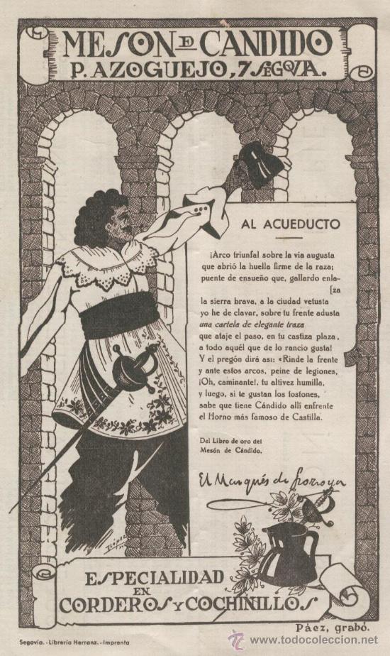 Cat&aacute;logos publicitarios: PUBLICIDAD DEL MESON DON CANDIDO.SEGOVIA. COCHINILLO. COCINA. A&Ntilde;O 1943. POSGUERRA.MACIAS. BELLOCH.