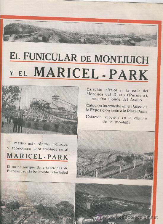 Cat&aacute;logos publicitarios: RECORTE DE PRENSA. A&Ntilde;O 1931. GRAN PUBLICIDAD. FUNICULAR DE MONTJUICH. MARICEL. PARK.