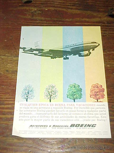 Cat&aacute;logos publicit&aacute;rios: AERONAVES A REACCION BOEING. PUBLICIDAD HOJA DE REVISTA A&Ntilde;O 1961. TAMA&Ntilde;O: 19 X 13 CM.