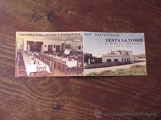Advertising Catalogs: TARJETA PUBLICIDAD BAR RESTAURANTE VENTA LA TORRE. MIJAS COSTA.