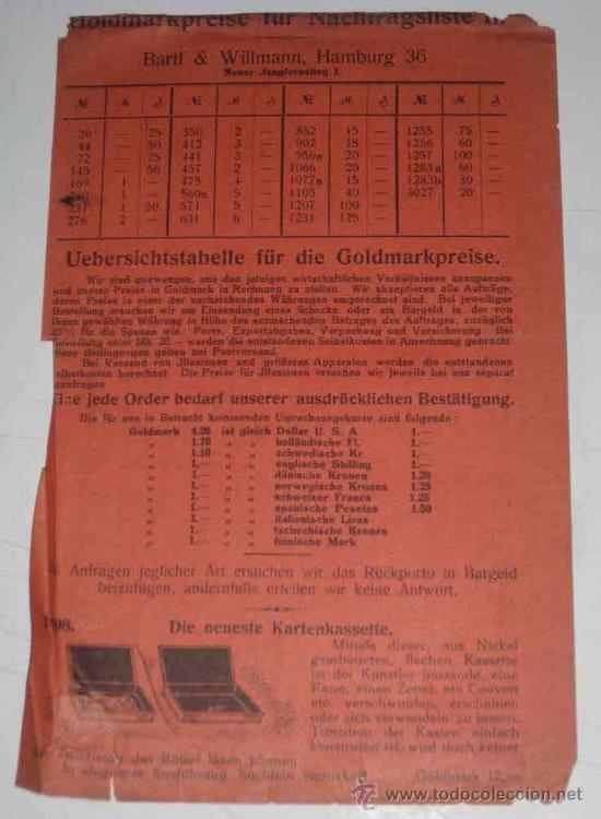 Werbekataloge: HOJA DE ANTIGUO CATALOGO BART & WILLMANN - APARATOS DE PRESTIDIGITACION, MAGIA, ILUSIONISMO, MAGNETI