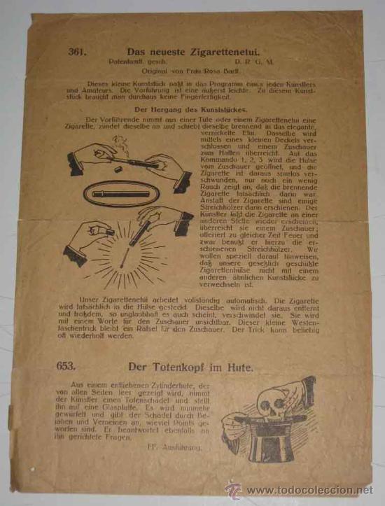 Werbekataloge: HOJA DE ANTIGUO CATALOGO BART & WILLMANN - APARATOS DE PRESTIDIGITACION, MAGIA, ILUSIONISMO, MAGNETI