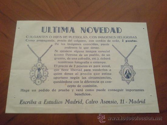 Werbekataloge: ANTIGUA PUBLICIDAD COLGANTES O DIJES DE PLEXIGLAS CON IMAGENES RELIGIOSAS. ESTUDIOS MADRID