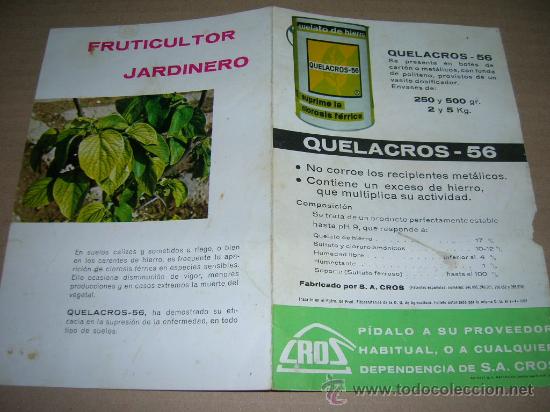 Cat&aacute;logos publicitarios: Folleto publicitario fruticultores y jardineros. Quelacros - 56 (tratamiento clorosis ferrica). 1967