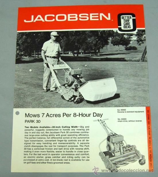 Cat&aacute;logos publicitarios: M&aacute;quina c&eacute;sped Jacobsen Park 30 Wisconsin USA cat&aacute;logo publicidad a&ntilde;os 60