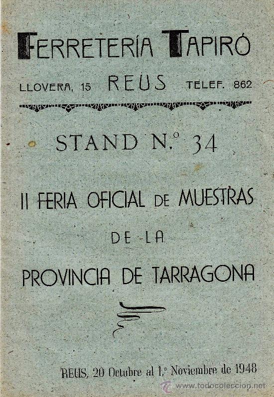 Cat&aacute;logos publicitarios: ferreteria tapiro - reus - publicidad de la empresa en la II feria de muestras - a&ntilde;o 1948