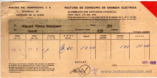 Werbekataloge: FACTURA DE CONSUMO ELECTRICIDAD,ELECTRA DEL MAESTRAZGO,S.A. CHERT,CASTELLON
