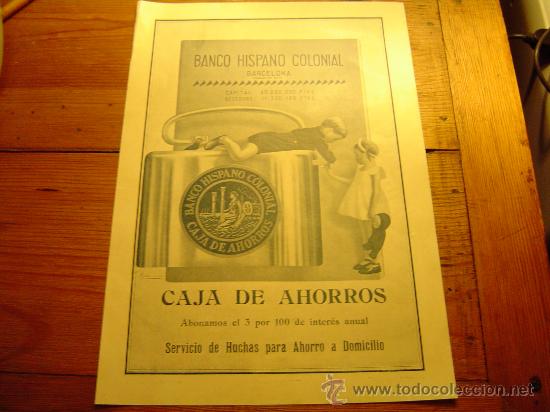 Cat&aacute;logos publicit&aacute;rios: Papel publicitario Banco Hispano Colonial Barcelona 1937