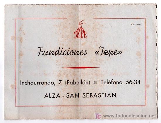 Catalogues publicitaires: CATALOGO PUBLICITARIO FUNDICIONES IZPE. SAN SEBASTIAN. 1945.