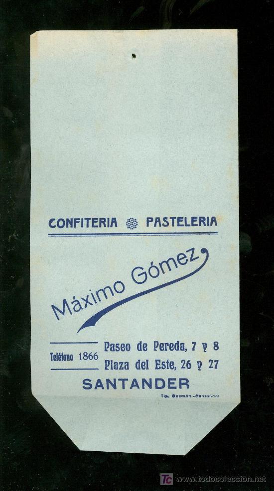 Catalogues publicitaires: BOLSA DE PUBLICIDAD ANTIGUA. CONFITERIA PASTELERIA MAXIMO GOMEZ. SANTANDER. 1930.