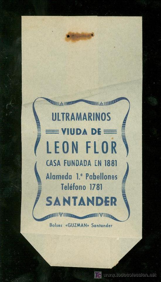 Catalogues publicitaires: BOLSA DE PUBLICIDAD ANTIGUA. ULTRAMARINOS VIUDA DE LEON FLOR. SANTANDER. 1930.
