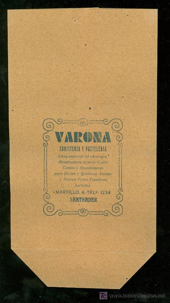 Cat&aacute;logos publicit&aacute;rios: BOLSA DE PUBLICIDAD ANTIGUA. VARONA CONFITERIA Y PASTELERIA. SANTANDER. 1930.