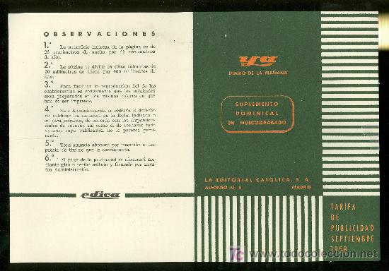 Catalogues publicitaires: DIARIO YA. 1958. TARIFA DE PUBLICIDAD.