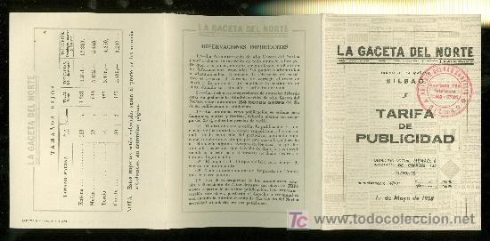 Catalogues publicitaires: BILBAO. LA GACETA DEL NORTE. 1958. TARIFA DE PUBLICIDAD.