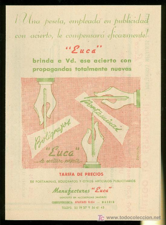 Catalogues publicitaires: PUBLICIDAD, MANUFACTURAS EUCA. TARIFA DE PRECIOS.