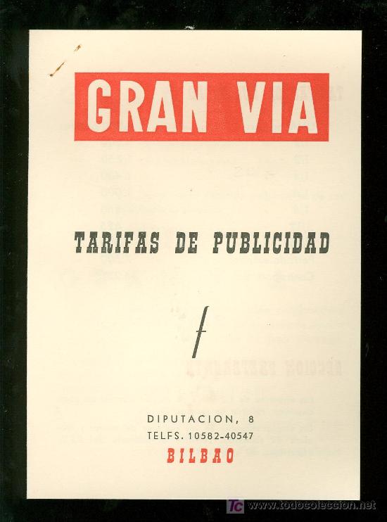 Cat&aacute;logos publicitarios: BILBAO. GRAN VIA. TARIFA DE PUBLICIDAD. - Foto 1