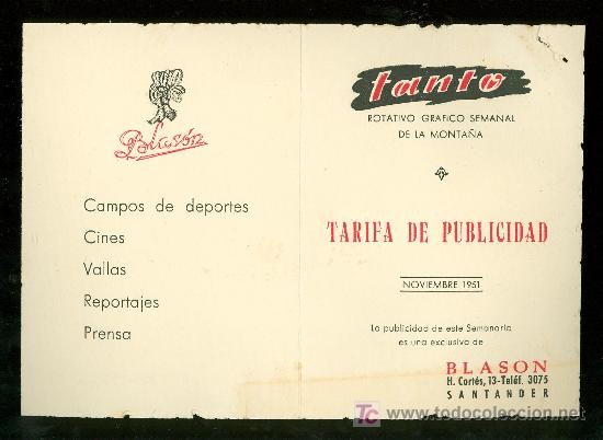 Werbekataloge: SANTANDER. TANTO. ROTATIVO GRAFICO SEMANAL. TARIFA DE PRECIOS.