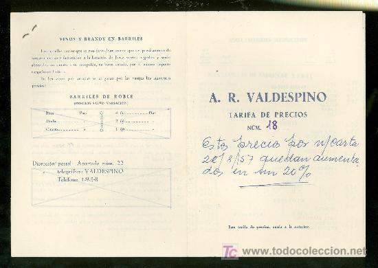 Cat&aacute;logos publicitarios: VALDESPINO. TARIFA DE PRECIOS. - Foto 1