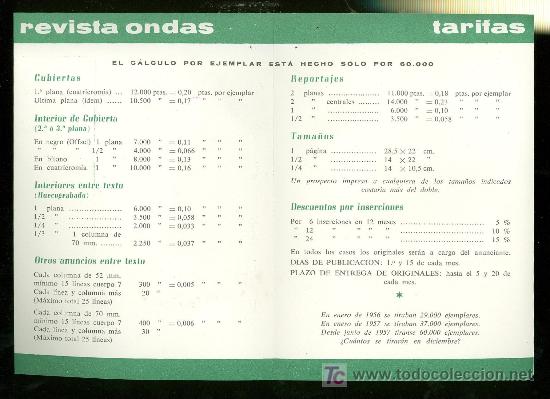 Cat&aacute;logos publicitarios: REVISTA ONDAS. TARIFA DE PRECIOS. - Foto 2