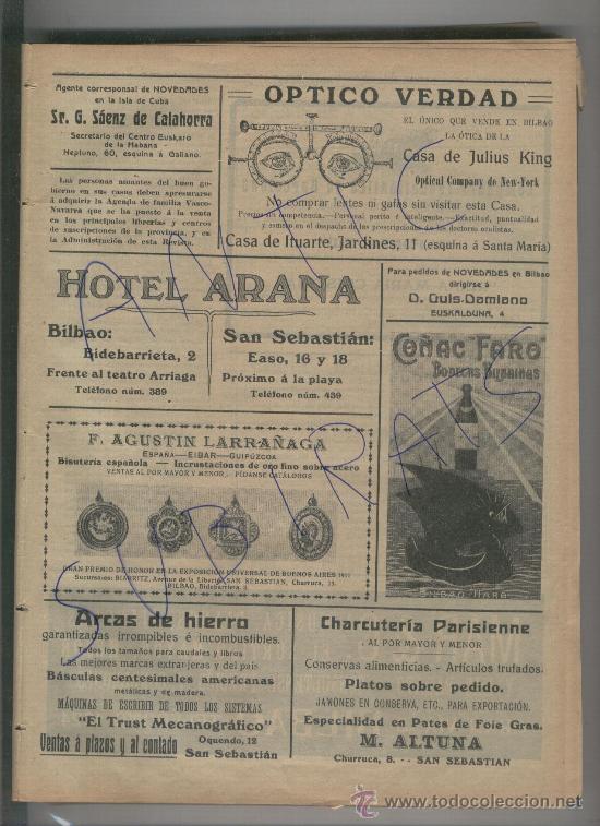 Catalogues publicitaires: RECORTE DE PRENSA.A&Ntilde;O 1912.PUBLICIDAD.HOTEL ARANA.CO&Ntilde;AC FARO.HARO.LARRA&Ntilde;AGA .JOYERIA.EIBAR. BILBAO