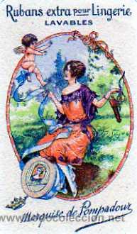 Cat&aacute;logos publicitarios: Peque&ntilde;a publicidad de perfume y cosmeticos Rubans Extra pour lingerie Pompadour. 9 x 5 cm.