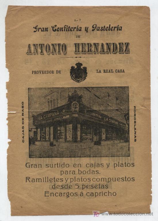 Werbekataloge: Hoja de Publicidad. Gran Confiter&iacute;a y Pasteleria de A. Hernandez  (la Campana).