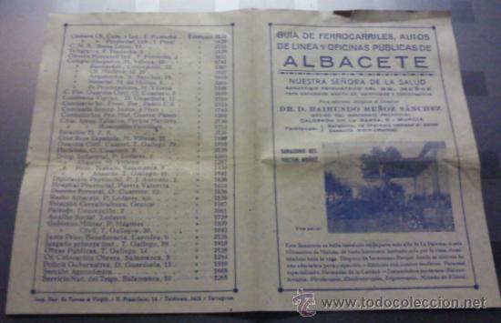 Catalogues publicitaires: GUIA DE FERROCARRILES, AUTOS DE LINEA Y OFICINAS PUBLICAS DE ALBACETE. SANATORIO DR. MU&Ntilde;OZ. MURCIA