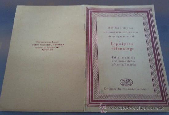 Catalogues publicitaires: ANTIGUO FOLLETO MEDICO FARMACIA. CURAS DE ADELGAZAR LIPOLYSIN DEL DOCTOR GEORG HENNING BERLIN