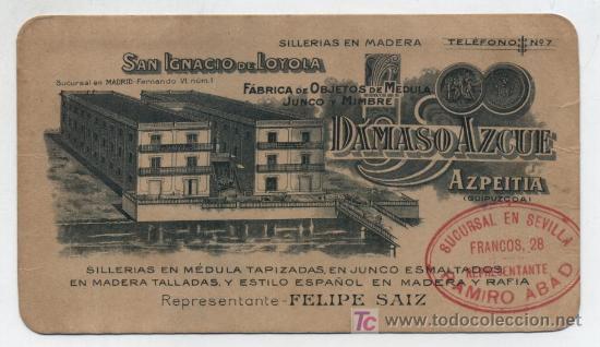 Werbekataloge: Publicidad (8,5x14,5) San Ignacio de Loyola. F&aacute;brica de siller&iacute;a en madera,junco...D&aacute;maso Azcue -