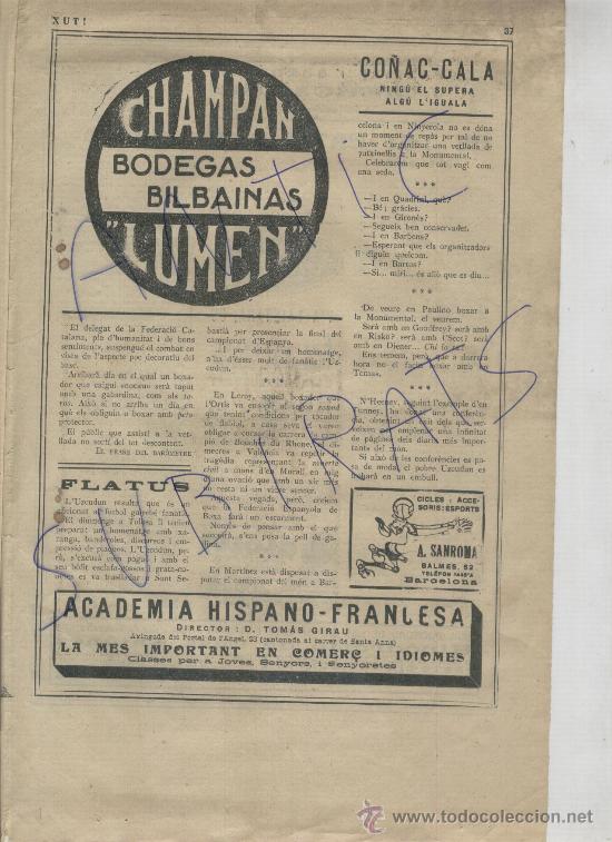Cat&aacute;logos publicitarios: RECORTE DE PRENSA A&Ntilde;OS 20 CHAMPAN LUMEN BODEGAS BILBAINAS CAVA CHAMPAGNE PUBLICIDAD