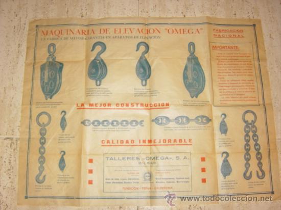 Cat&aacute;logos publicit&aacute;rios: POSTER CARTEL PUBLICIDAD MAQUINARIA DE ELEVACION,TALLERES OMEGA (BILBAO) (CATALOGO ) 1950-60