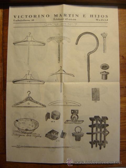 Cat&aacute;logos publicit&aacute;rios: FOLLETO CATALOGO VICTORINO MARTIN E HIJOS (MADRID) PERCHAS,POMOS,TIRADORES, ASIENTOS.....