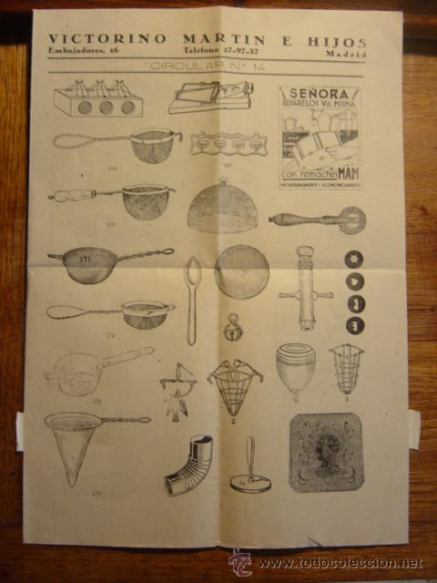 Cat&aacute;logos publicit&aacute;rios: FOLLETO CATALOGO VICTORINO MARTIN E HIJOS (MADRID) UTILES DE COCINA,JAULA,COLADORES....