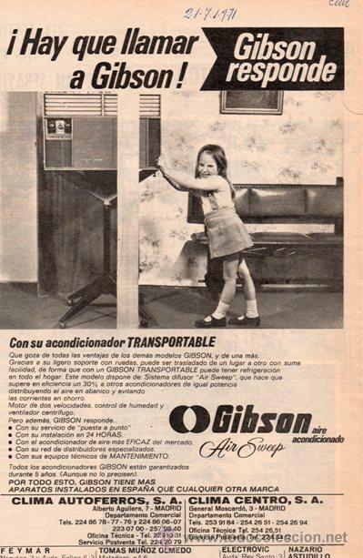 Cat&aacute;logos publicitarios: GIBSON AIRE ACONDICIONADO. ACONDICIONADOR TRANSPORTABLE. 1971. PUBLICIDAD EN PRENSA.