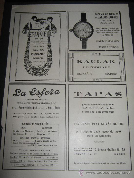 Werbekataloge: PUBLICIDAD, RECORTE DE LA REVISTA LA ESFERA HACIA 1915, MEDIDAS 35X26