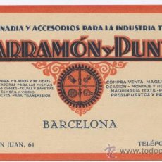 Catálogos publicitarios: TARJETA COMERCIAL *PARRAMON Y PUNTI* (BARCELONA) - MAQUINARIA Y ACCESORIOS INDUSTRIA TEXTIL, 1944