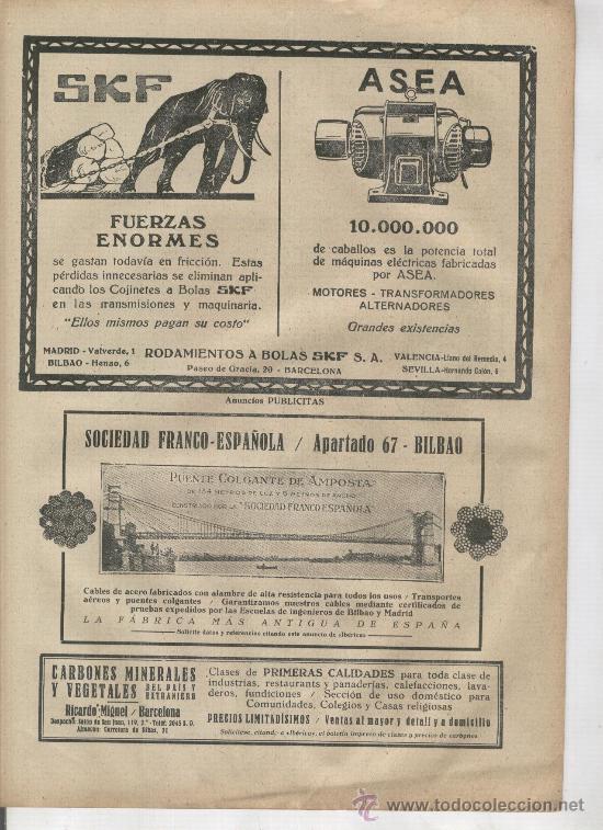 Cat&aacute;logos publicitarios: PUBLICIDAD.A&Ntilde;O 1928. CABLES DE ACERO.SOCIEDAD FRANCO ESPA&Ntilde;OLA.PUENTE COLGANTE DE AMPOSTA.