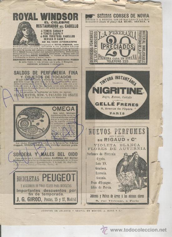 Cat&aacute;logos publicitarios: RECORTE DE PRENSA. A&Ntilde;O 1909. PUBLICIDAD. BICICLETAS. PEUGEOT.LA FUNERARIA. SEVICIOA FUNERARIOS.