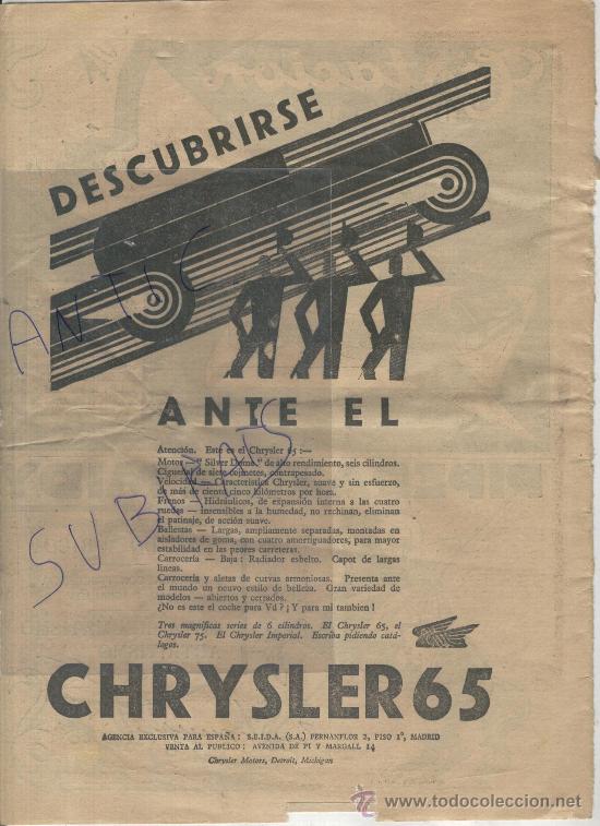 Cat&aacute;logos publicitarios: RECORTE DE PRENSA. A&Ntilde;OS 20. CHRYSLER 65. COHCES. AUTOMOVIL. PUBLICIDAD