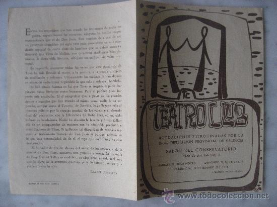 Werbekataloge: DIPTICO,TEATRO CLUB DE VALENCIA,EL BURLADOR DE SEVILLA A&Ntilde;O 1958.